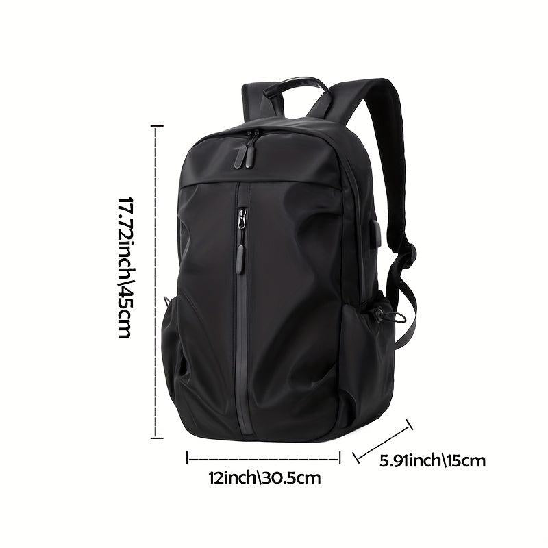Pleated Backpack USB Charging Port Laptop Bag Business Trip Conference Solid Ver
