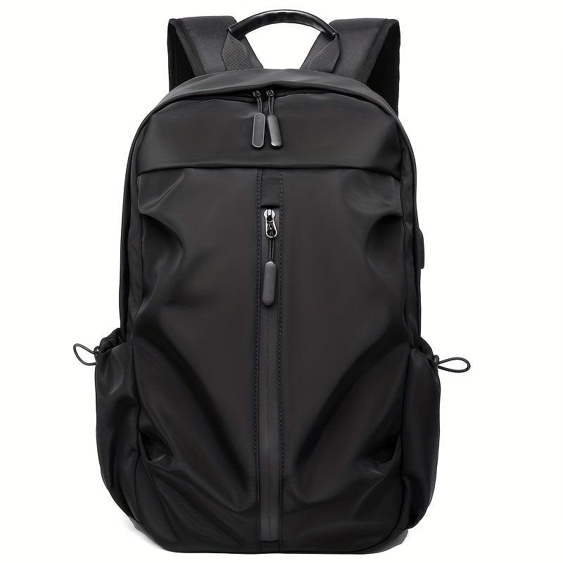 Pleated Backpack USB Charging Port Laptop Bag Business Trip Conference Solid Ver