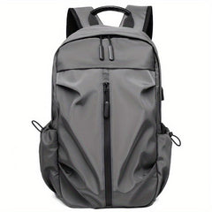 Pleated Backpack USB Charging Port Laptop Bag Business Trip Conference Solid Ver