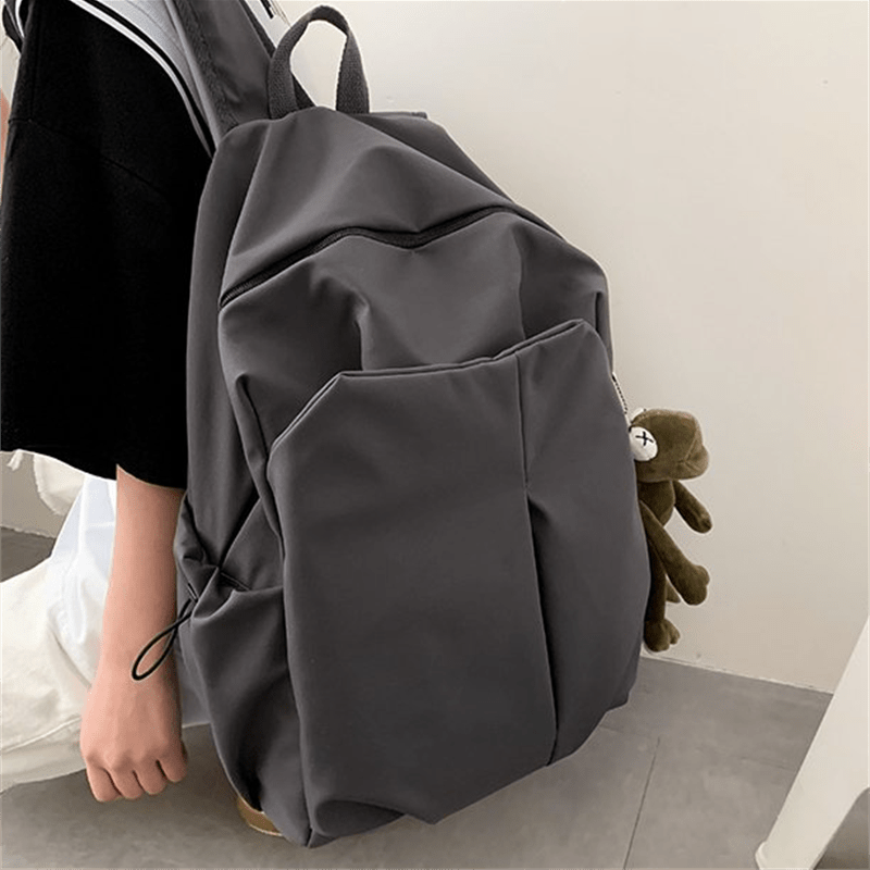 Solid Backpack with Flog Pendant for Students Work and Commuting