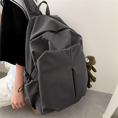 Solid Backpack with Flog Pendant for Students Work and Commuting