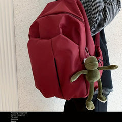 Solid Backpack with Flog Pendant for Students Work and Commuting