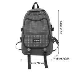 Men's Casual Plaid Backpack Travel Backpack 15.6 inch Computer Ba