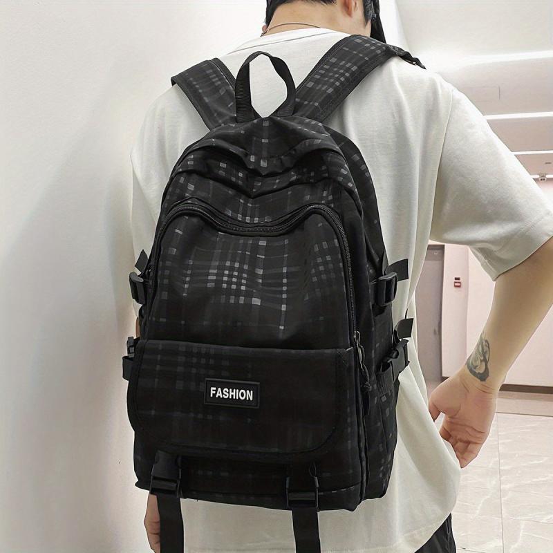 Men's Casual Plaid Backpack Travel Backpack 15.6 inch Computer Ba