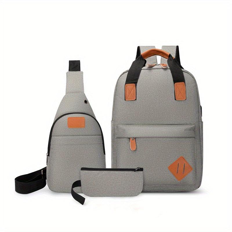 3pcs Compartment Backpack Set Outdoor Travel Large Capacity USB Charging