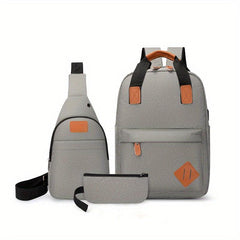 3pcs Compartment Backpack Set Outdoor Travel Large Capacity USB Charging