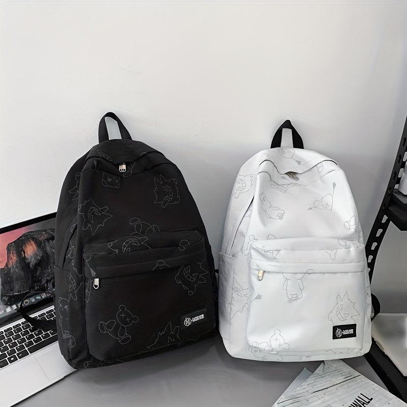 Bear Pattern Canvas Backpack Unisex Student Commuter Bag