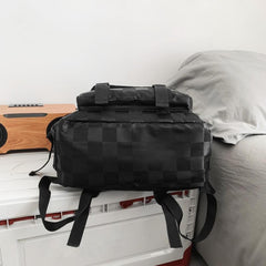 Men's Large Capacity Plaid Backpack Schoolbag Travel Bag