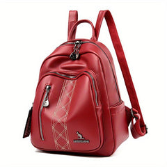 Casual Solid Backpack Large capacity PU Leather Bag For Daily Use