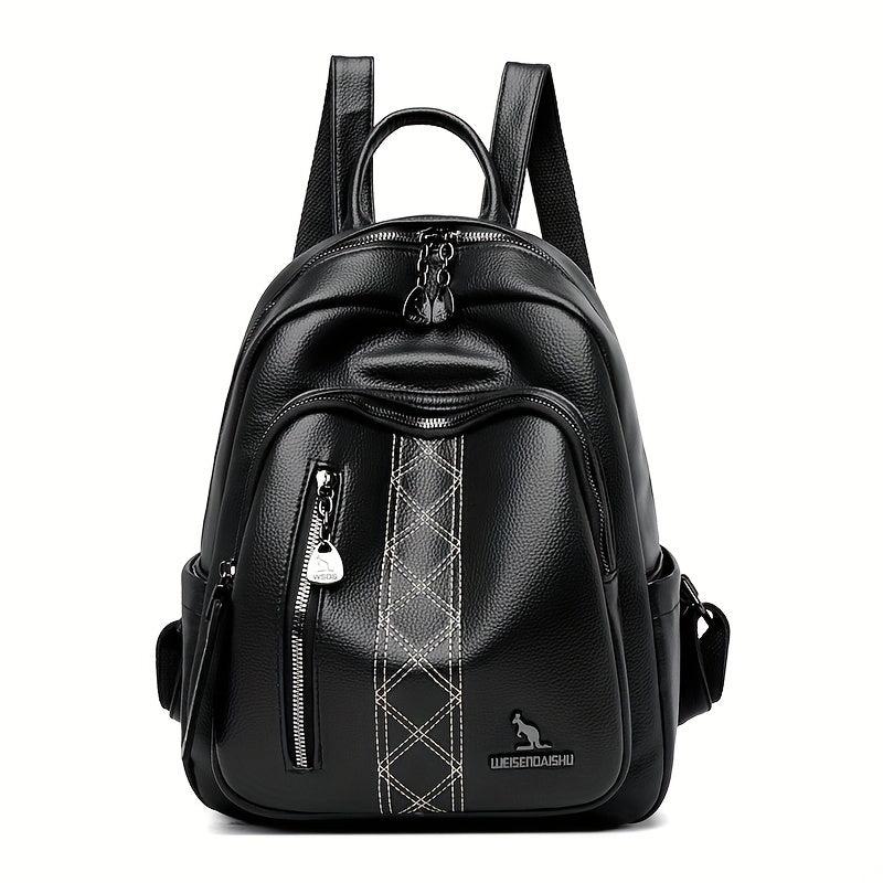 Casual Solid Backpack Large capacity PU Leather Bag For Daily Use