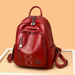 Casual Solid Backpack Large capacity PU Leather Bag For Daily Use