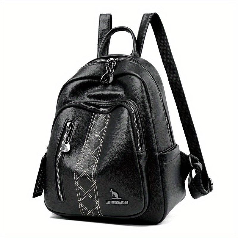 Casual Solid Backpack Large capacity PU Leather Bag For Daily Use