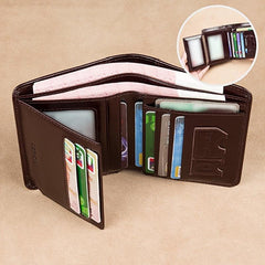 RFID Blocking Slim Trifold Leather Wallet Men's Business Thin Gift