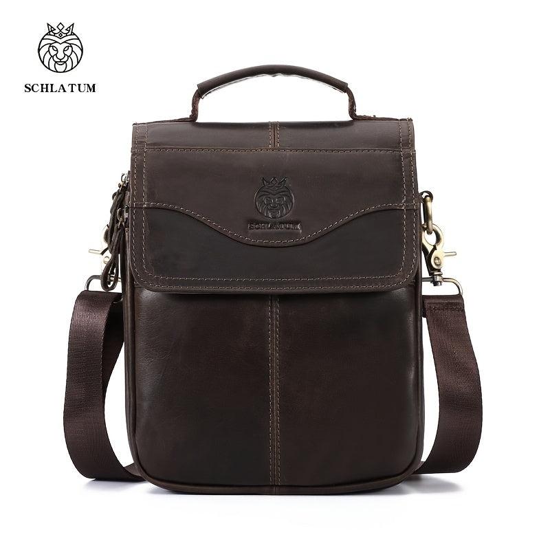 SCHLATUM Men's Cowhide Leather Shoulder Bag Large Capacity Crossbody Bag
