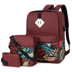 3pcs Leaves Pattern Printed Backpack With Crossbody Bag And Handbag Set