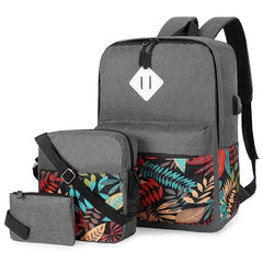 3pcs Leaves Pattern Printed Backpack With Crossbody Bag And Handbag Set