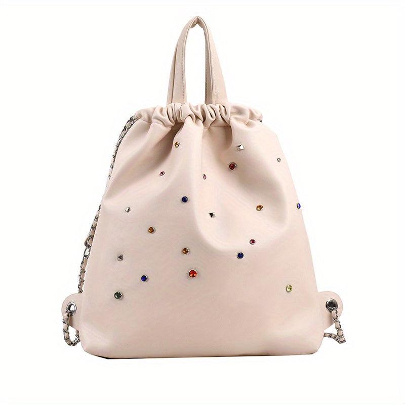 Drawstring Backpack with Rhinestone Decor