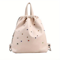 Drawstring Backpack with Rhinestone Decor