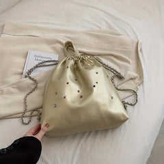 Drawstring Backpack with Rhinestone Decor