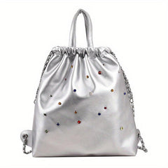 Drawstring Backpack with Rhinestone Decor
