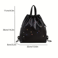 Drawstring Backpack with Rhinestone Decor
