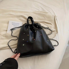 Drawstring Backpack with Rhinestone Decor