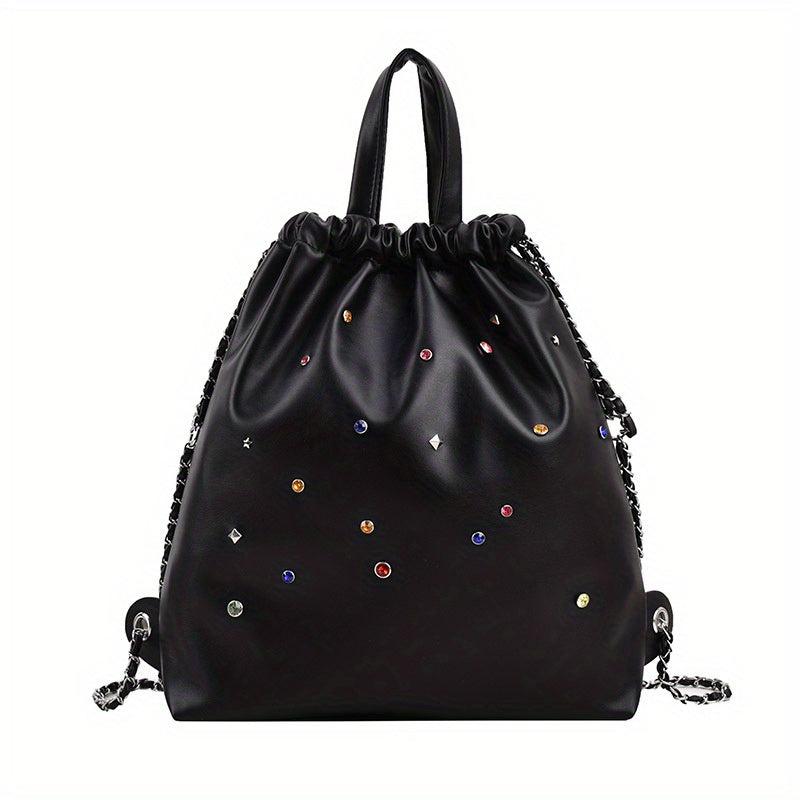 Drawstring Backpack with Rhinestone Decor