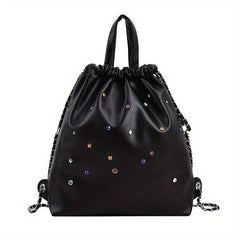 Drawstring Backpack with Rhinestone Decor