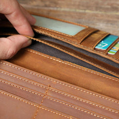 S WORKER Vintage Crazy Horse Leather Wallet Men's Long Wallet Clutch