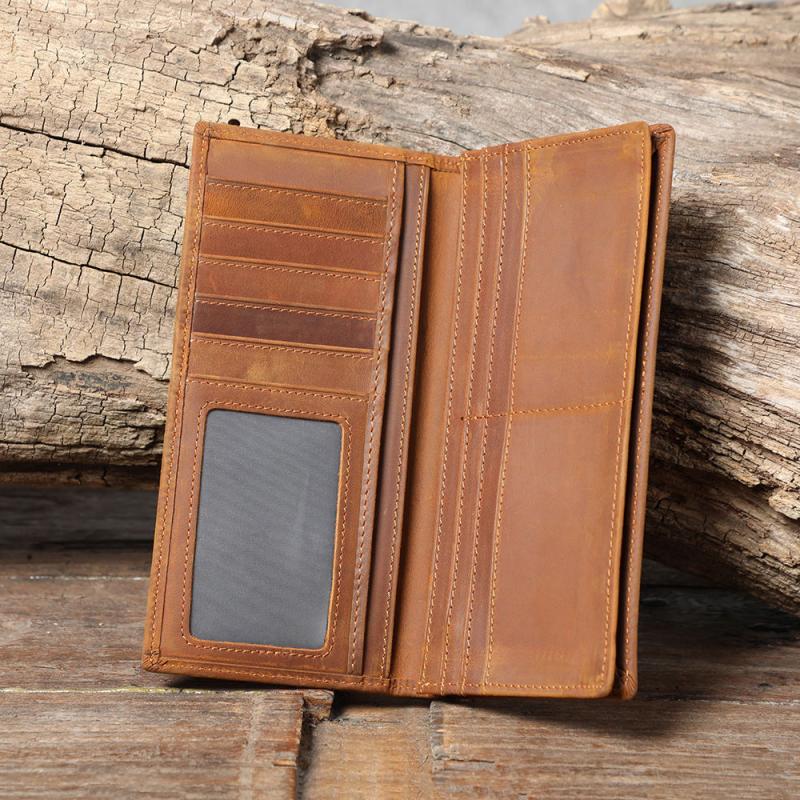 S WORKER Vintage Crazy Horse Leather Wallet Men's Long Wallet Clutch