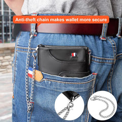 Men's Leather Chain Wallet Bifold RFID Blocking Credit Card Holder