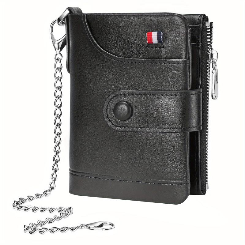 Men's Leather Chain Wallet Bifold RFID Blocking Credit Card Holder