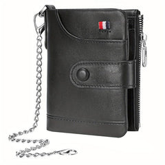 Men's Leather Chain Wallet Bifold RFID Blocking Credit Card Holder