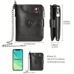 Men's Leather Chain Wallet Bifold RFID Blocking Credit Card Holder