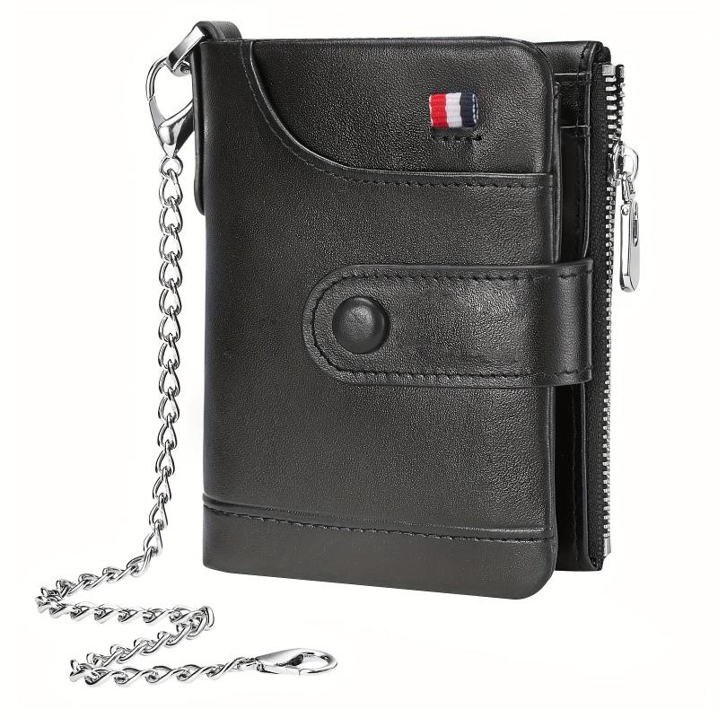 Men's Leather Chain Wallet Bifold RFID Blocking Credit Card Holder
