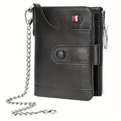 Men's Leather Chain Wallet Bifold RFID Blocking Credit Card Holder