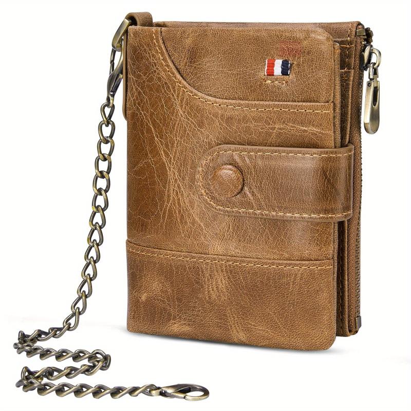 Men's Leather Chain Wallet Bifold RFID Blocking Credit Card Holder