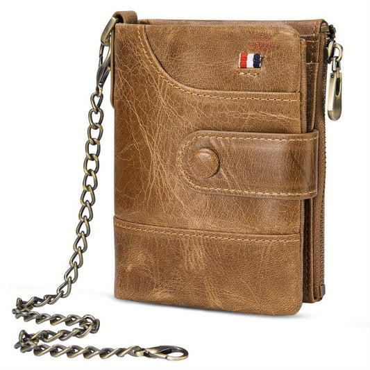 Men's Leather Chain Wallet Bifold RFID Blocking Credit Card Holder