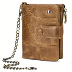 Men's Leather Chain Wallet Bifold RFID Blocking Credit Card Holder