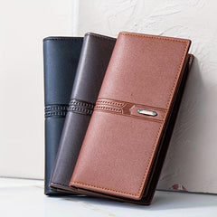 Men's Leather Long Wallet Coin Purse Ultra Thin Personalized Money Card Case