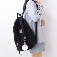 Casual Backpack with Fur Ball Pendant - Student School Bag