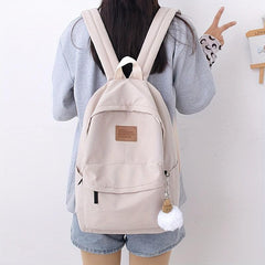 Casual Backpack with Fur Ball Pendant - Student School Bag