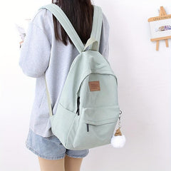 Casual Backpack with Fur Ball Pendant - Student School Bag