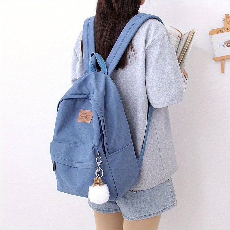 Casual Backpack with Fur Ball Pendant - Student School Bag