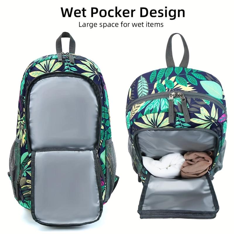 Foldable Backpack Travel Bag With Wet Dry Storage Large Capacity Rucksack