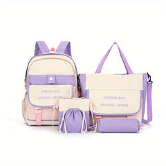 5pcs Preppy Style School Bag Set with Tote Bag & Crossbody Bag & Pen Bag