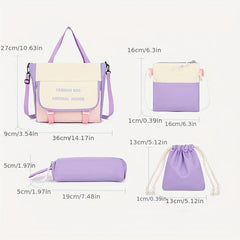 5pcs Preppy Style School Bag Set with Tote Bag & Crossbody Bag & Pen Bag