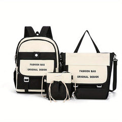 5pcs Preppy Style School Bag Set with Tote Bag & Crossbody Bag & Pen Bag