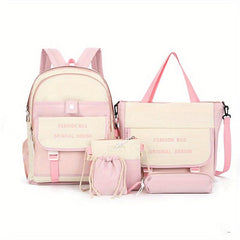5pcs Preppy Style School Bag Set with Tote Bag & Crossbody Bag & Pen Bag