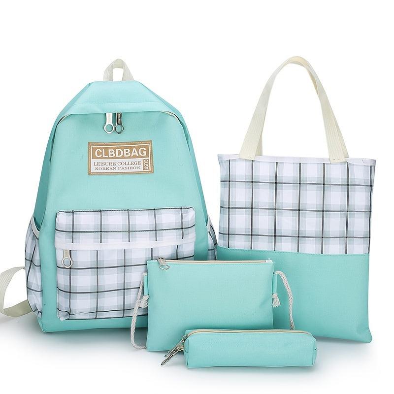 Canvas Plaid Backpack 4PCS Set